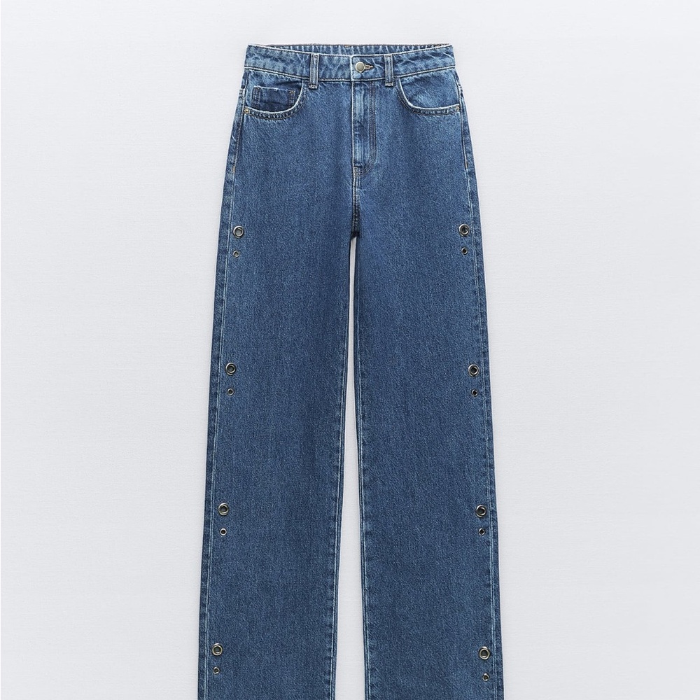 Zara Z1975 High Rise Full Length Straight Cut Ring Jeans
